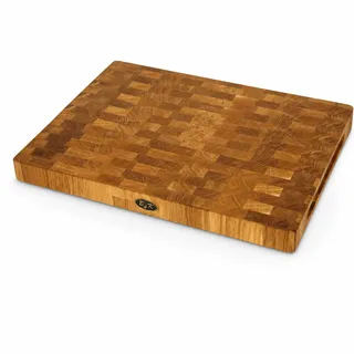 B4K® Schneidebrett aus Eiche Stirnholz 50 × 35 × 4 cm | Massiver Hackblock, Antibakterielles Hirnholzbrett, Mit Griffen & Silikonfüßen, Perfekt für Küche, Fleisch & BBQ