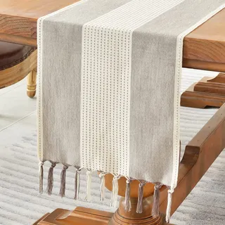 Wracra Makramee Baumwolle Leinen Tischläufer 180cm lang mit Hand-Quasten Kaffee Tisch Läufer, Bauernhaus-Stil Tabelle Läufer für Urlaub Parteien und alltäglichen Gebrauch(Dunkler Kaffee, 180cm)