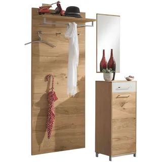 Garderobe, Weiß, Eiche, Holz, Glas, 3-teilig, Eiche, Balkeneiche, furniert, teilmassiv, 135x195x37 cm, Goldenes M, Made in Germany, DGM-Klimapakt, Garderobe, Garderoben-Sets & Serien, Garderoben-Sets