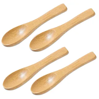 Piriuuo 4 Stück Kleine Holzlöffel, 9 x 2,1 cm Mini Holzlöffel Gewürzlöffel mit Kurzem Griff Honiglöffel Runder Teelöffel Kleine Löffel Umweltschutz Holzlöffelfür Salz, Zucker, Gewürze, Kaffee