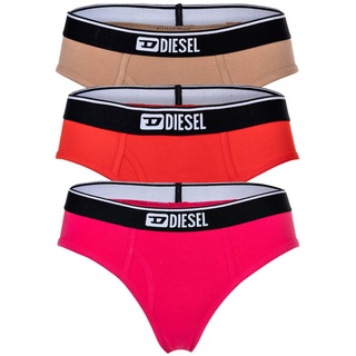 DIESEL Damen Slips, 3er Pack - UFPN OXYS-Threepack, Panties, Cotton Stretch, einfarbig Rot/Pink/Taupe M