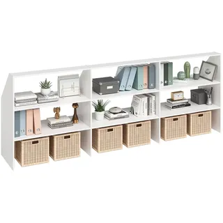 Bellamio Aland Dachschrägenregal, Weiß, offen, 9 Fächer, 268 cm breit | Dachschrägenschrank, Bücherregal, Kleiderschrank, Nischenschrank, platzsparender Stauraum für schräge Wände, 100x268x50 cm