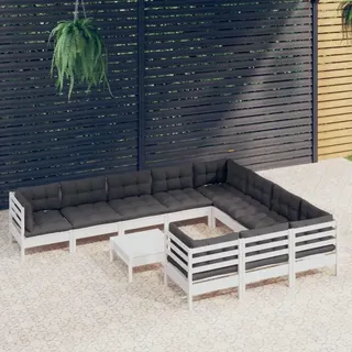 vidaXL Garten-Lounge-Set 11-tlg. weiß Kiefernholz