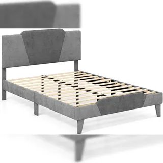 Costway Polsterbett Doppelbett mit Lattenrost & Kopfteil, Gepolstertes Bettgestell,