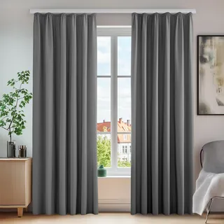 Deconovo Vorhänge mit Kräuselband Blickdicht Gardinen Schallschutz gegen Kälte, 138x140 cm(HöhexBreite), Hellgrau, 2er Set