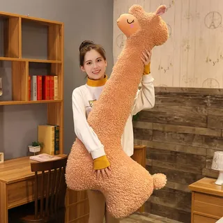 FODELIUY Alpaka Kuscheltier, Lama Kissen SeitenschläFer, SeitenschläFerkissen, PlüSchtier Groß, Geschenk füR Kinder Und Mama (Braun, 130cm)