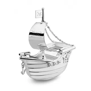 Brillibrum Spardose Spardose Schiff Kindersparbüchse Piratenboot Piratenschiff silberfarben