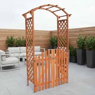 Rosenbogen Braun mit Türen Spalier Rankhilfegitter Holz Pergola Garten Torbogen - Braun
