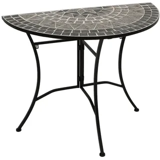 DEGAMO SIENA Gartentisch halbrund 90 x 45 x 75 cm Mosaik grau/Weiss