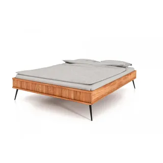 Natur24 Einzelbett Bett Tula 3 Sonderlänge 100x220 Kernbuche ohne Kopfteil Metallbeine braun