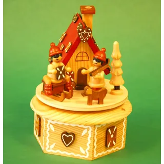 yanka-style Spieldose Spieluhr Räucherhaus ca. 16 cm hoch Natur/braun Weihnachten Advent Geschenk (20301)