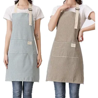 2er-pack Verstellbare Latzschürzen Mit 2 Taschen, Kochschürze Aus Baumwoll-leinen-mischgewebe Für Damen Und Herren - Crezuo