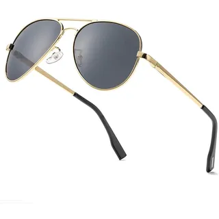 LOJUDI Pilotenbrille Polarisiert Sonnenbrille für Herren Damen Fliegerbrille Piloten Retro mit UV400 Schutz (Gold/Grau Linse)