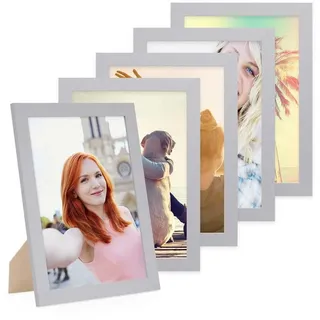 PHOTOLINI Bilderrahmen 5er Set breite Rahmen, extra Zubehör, für 1 Bilder (5er Set), im modernen Stil für Ihre stilvolle Wanddekoration silberfarben 21 cm x 30 cm