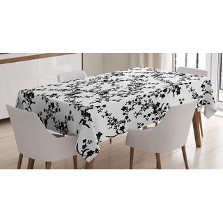 ABAKUHAUS Blumen Tischdecke, Barock-Blüte Weinlese, Druck mit Klaren Farben ohne Verblassen Waschbar für innen oder Außen Bereich, 140 x 170 cm, Weiß Schwarz