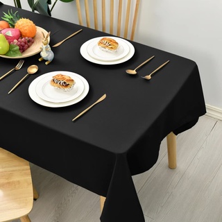 Hiasan Glatt Tischdecke Fleckenabweisend Tischtuch mit Lotuseffekt Leicht Wasserabweisend Tischwäsche, Schwarz, 130x130cm