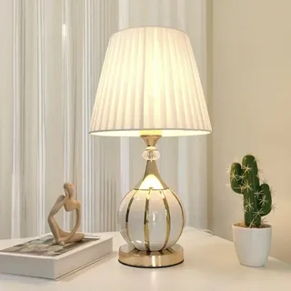 Mengjay Vintage Nachttischlampe mit Kabel,Tischlampe aus Keramik,Moderne Tischleuchte mit Stoffschirm,E27 Fassung,Dekolampe,Leselampe,Nachtlicht für Schlafzimmer, Wohnzimmer,Kinderzimmer (Weiß)