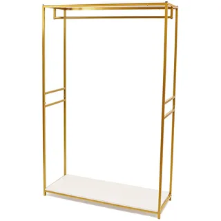 LGODDYS Gold Kleiderständer mit Regalen Metall Garderobenständer mit Regal Abnehmbar Kleiderstangen Ablage Multifunktional Freistehender Stand (120 * 45 * 188cm)