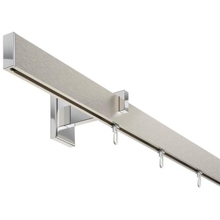 DécoProfi Schienensystem Gardinenstange eckig SHORT 1-läufig, Wandträger, verschraubt, Aluminium / Zinkguss, Set komplett silberfarben 320 cm