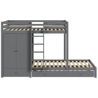 Odikalo Etagenbett Kinderbett 90*200 mit Ausziehbett, Kleiderschrank, und Ablagefach