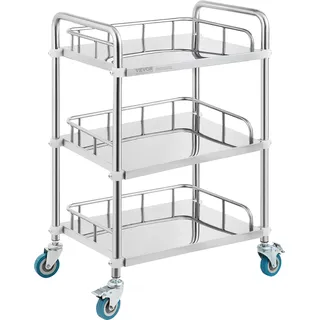 Vevor Labor-Rollwagen, Rollwagen aus Edelstahl mit 3 Ablagen, Labor-Servierwagen mit Lenkrollen, Servierwagen Dentalwagen für Klinik, Labor,