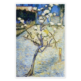 Posterlounge Poster Vincent van Gogh, Birnenbaum in Blüte, Wohnzimmer Malerei blau 60 cm x 90 cm