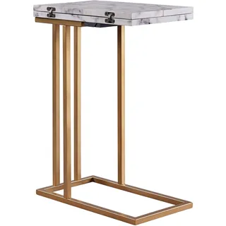 Teamson Home C-förmiger Ausziehtisch mit Platte aus synthetischem Marmor, Messingfinish VNF-00037EX