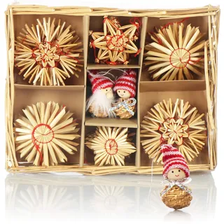 com-four® 28x Strohsterne im Mix-Set - Christbaum-Schmuck - Stroh-Anhänger für den Weihnachtsbaum - natürlicher Christbaum-Behang - Weihnachtsdekoration