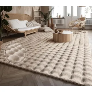 TT Home Rauten Hochflorteppich 120 x 160 cm Weiß