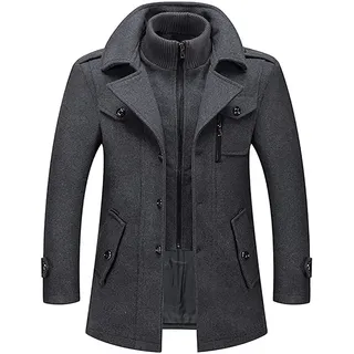 XUEBIN Herrenmäntel, Dünne Wolle, Lässiger Trenchcoat, Stilvolle Wolljacken, Hoher Kragen, Wintermantel Herrenjacke(Gray,4XL)