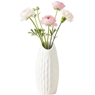 QUUPY Kleine Keramikvase, geriffelt, 12,5 cm, Weiß