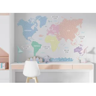 osomhome - Wandtattoo Weltkarte Kinder - *Deutsch* [150x100cm] Pastellfarben Bunt | Wandtattoo Kinderzimmer Junge & Mädchen, Wandsticker Kinderzimmer Jungen | World Map Wall Decoration | os5020