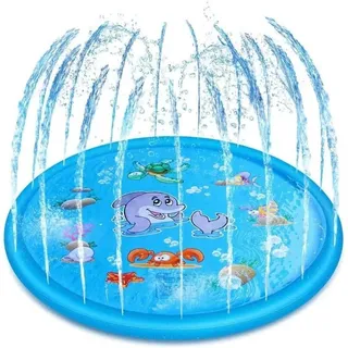 Wasserspielmatte Für Kinder, 170 Cm Sprinklermatte, Wasserspiele, Wassersprühmatte, Planschbecken, Wasserspielzeug Für Den Sommer, Pool Für Kinder, Erwachsene Und Hunde (blau, ∅ 170 Cm)