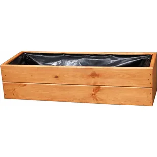Holz Pflanzkasten 60 cm – Blumenkasten aus imprägnierter Fichte mit Folie & Drainage – Wetterfeste Balkon Pflanzbox für Garten Terrasse Fensterbank – Fertig montiert, D27 (Teak, 60 cm)