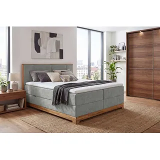 OTTO home Boxbett Fennor, Doppelbett, Polsterbett, Federkernbett, Komforbett, 160/180 cm, Boxbett: 5-Z-Taschenfederkern im Unterbau, Härtegrad 3, inkl. Topper grau 166 cm x 213 cm x 67 cm