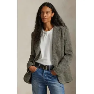 Polo Ralph Lauren für Damen. 211891070002 Einreihiger Blazer in Fischgrätmuster Fischgrätmuster grau-grün (42), Lässig, Leinen, Klassisch