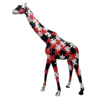 Casa Padrino Luxus Deko Skulptur Giraffe Weiß / Schwarz / Rot H. 320 cm - Riesige Gartenskulptur - Lebensgroße Skulptur - XXL Deko Skulptur - XXL Deko Figur - XXL Tierfigur - Garten Deko