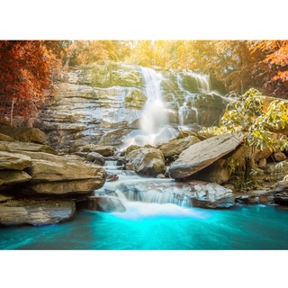 Living Walls Fototapete Designwalls Waterfall glatt, (5 St), blau
