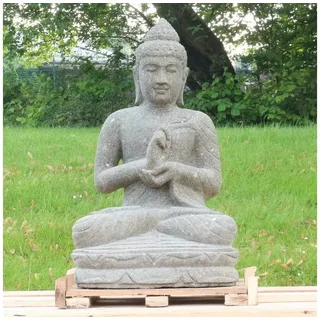 Oriental Galerie Dekofigur Buddha Figur sitzend Steinfigur Greenstone Massiv Chakra 75 cm (1 St), Wetterfest, groß, Garten grau