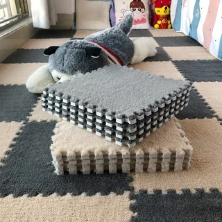 Volltonfarbe Wohnzimmer Ineinandergreifende Puzzle-teppiche,Flauschige Schlafzimmer EVA Schaumstoff Teppiche,Dick PlüSch Weiche Krabbelmatte,10 Stück (1 Stück 30*30cm),Schallschutz,Schutzboden. ( Colo