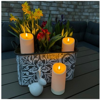 Online-Fuchs LED-Kerze Kerzen Set in Creme, Beige mit realistischer Flamme & Fernbedienung (Für außen, outdoor geeignet -, 3er oder 5er Set), 3 verschiedene Höhen, bis 15 cm groß beige