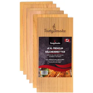 TastySmoke® Premium Zedernholzbrett zum Grillen – 100% Naturprodukt aus Western Red Zeder – Grillbretter aus Zedernholz im 6er Vorteilspack – mehrmals wiederverwendbar