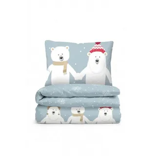 biberna Feinbiber, Kinder | Bettwäsche, Eisbären 100% Baumwolle, | weich, wärmend | Reißverschluss | Kinderbettwäsche "Eddy", blau B/L: 100cm x 135 cm Schlaftextilien, Bettwäsche