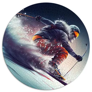 1000-teiliges Puzzle Ski Vintage Skifahren Rundpuzzle für Erwachsene und Kinder Kartonpuzzles Freunde und Familie (Größe 67,5 x 67,5 cm)