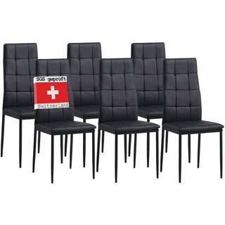 Albatros Esszimmerstühle RIMINI 6er Set, Schwarz - Edles Italienisches Design, Polsterstuhl Kunstleder-Bezug, Modern und Stilvoll am Esstisch - Küchenstuhl Stuhl Esszimmer hohe Belastbarkeit