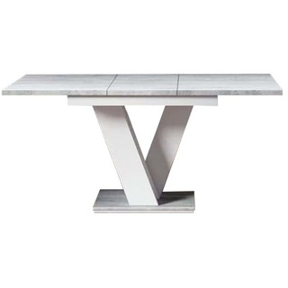 Esstisch mit Auszugsfunktion BLOCK, Küchentisch ausziehbar, Esszimmertisch ausziehbar, Esszimmer Tisch Auszugsfunktion, 120-160x75x80, weiß/Beton