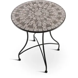 Raburg Mayla Mosaik-Gartentisch, rund, 60cm Ø, Metall, Grau/Weiß/Anthrazit | Mosaikmuster, mediterranes Flair, liebevolle Handarbeit, für Garten, Balkon und Terrasse