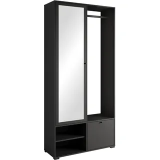 MINIO go for it - Garderobe DAFNI 90 cm Breit Flurgarderoben Set | mit Spiegel, Garderoben Set mit Ablage und Schuhschrank, Garderobenschrank Flur, Vorzimmer Möbel (Schwarz)