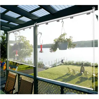 JLXJ PVC Rollos Balkon Fenster PVC-Rollläden mit Armaturen, Wasserdicht Transparent Horizontale Rollo-Jalousie für Außen Pavillon Büro (Color : W×H, Size : 145×120cm(57"×47.2"))