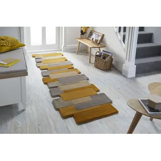 Flair Rugs Läufer FLAIR RUGS "Abstract Collage, 100% Wolle, Karo Design", gelb (ocker), B:60cm H:11mm L:230cm, Wolle, Teppiche, Läufer, Patchwork, modern, mehrfarbig, Läufer, Wohnzimmer, Flur, Schlafzimmer